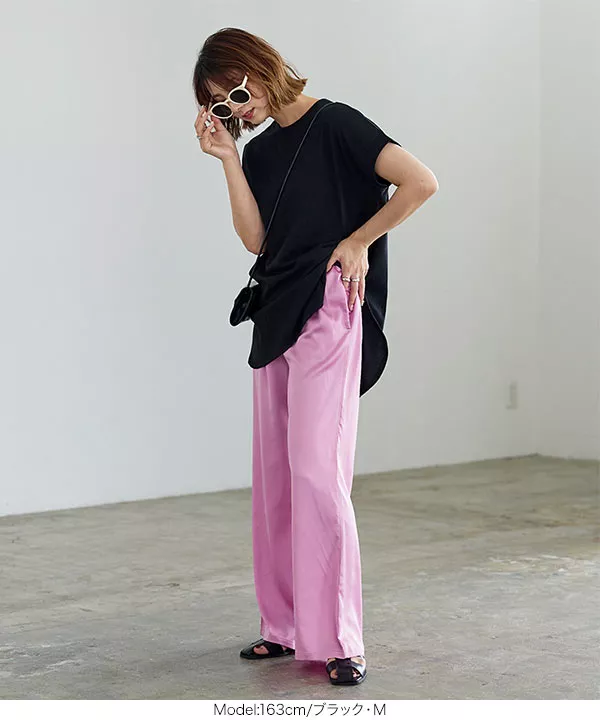 クルーネックサイドスリットチュニックＴシャツ [C6299]   　