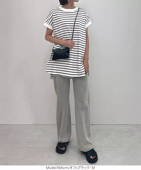 クルーネックサイドスリットチュニックＴシャツ [C6299]   　