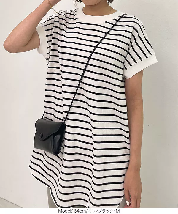 クルーネックサイドスリットチュニックＴシャツ [C6299]   　