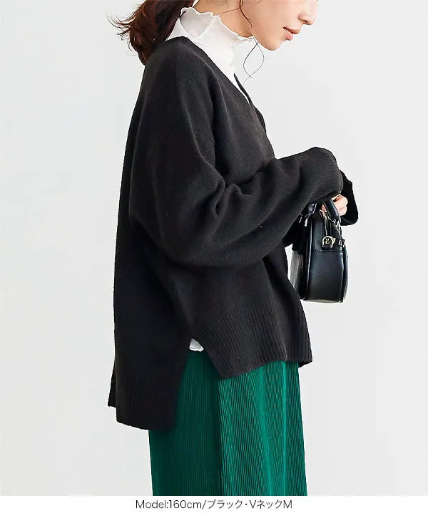 ウォッシャブルVネックorモックネックスフレニットトップス [C6301