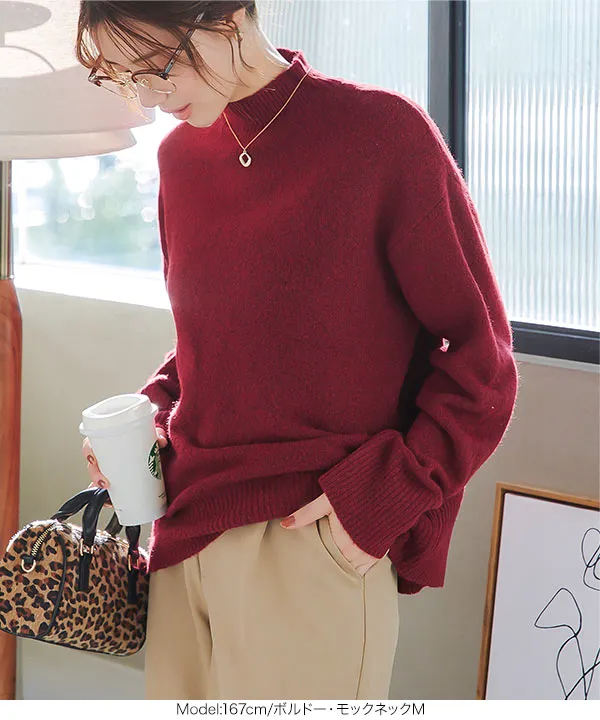 ウォッシャブルVネックorモックネックスフレニットトップス [C6301