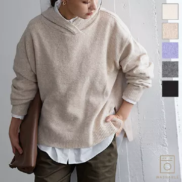 ウォッシャブルヤク風フーディニットトップス [C6302]