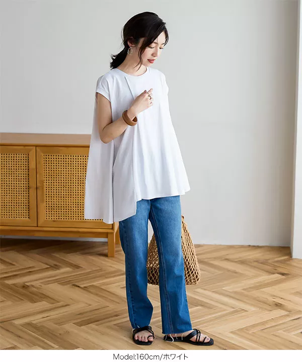 アシンメトリーラップノースリーブTシャツ [C6312]   　