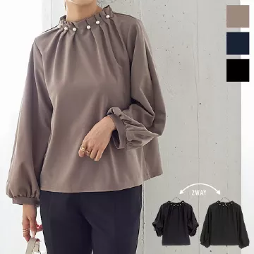 パール付きカットジョーゼットブラウス [C6336]