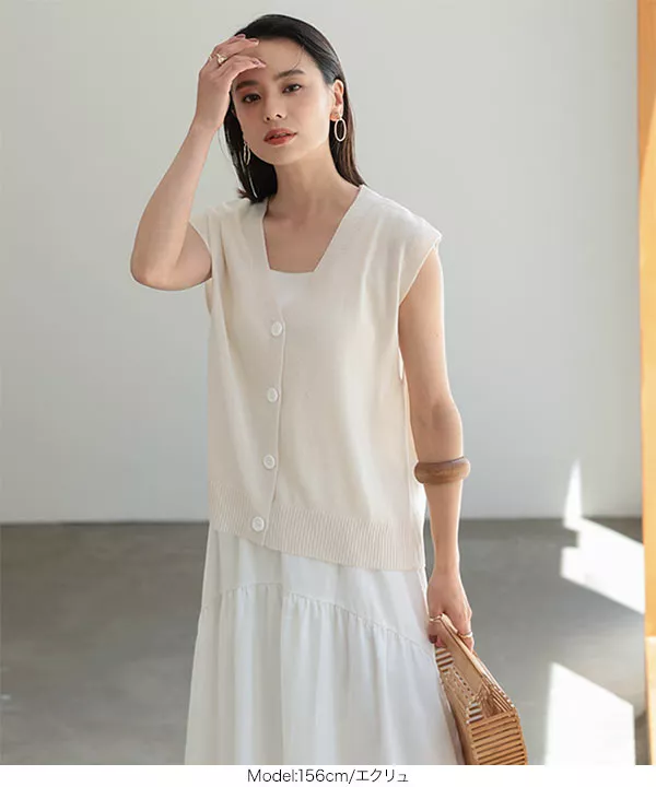 Pois♡アイボリー ニットベスト Fサイズ♡ フェザーヤーンニットベスト/Green Parks（グリーン パークス）の