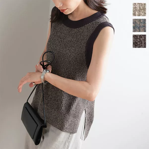 バックVネックメランジニットベスト [C6370] - レディースファッション