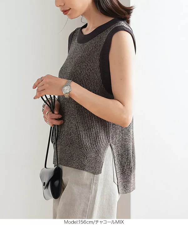 バックVネックメランジニットベスト [C6370] - レディースファッション