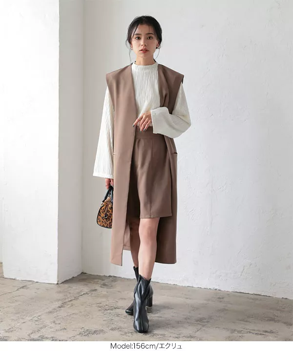 ジャガードウェーブデザインフレアスリーブハイネックトップス [C6395