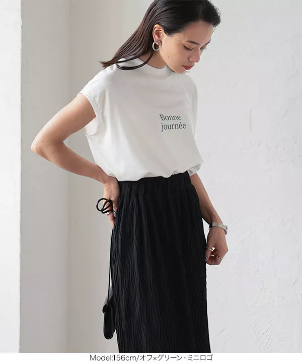 tシャツ ロゴジャカードモックネックT レディース ハニカムジャカード メロウモックネックカットソー(カットソー