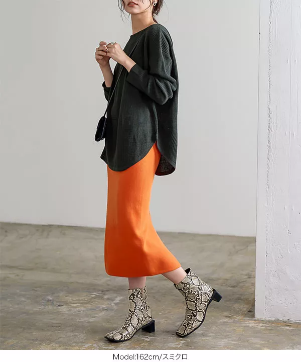 ワッフルニットラウンドトップス [C6404] - レディースファッション