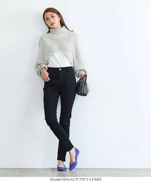 ハイネッククロップドニットトップス [C6423] - レディース