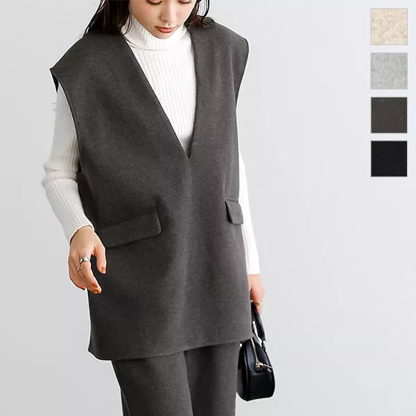 フェイクウールディープネックベスト [C6455] - レディース