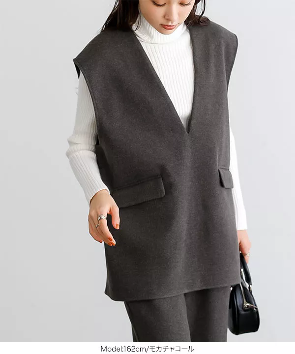 あすぴょん　ウールリバーベスト　ブラック LILOU+LILY｜BOA/NYLON REVERSIBLE LONG VEST ボアナイロン