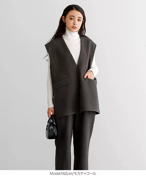 フェイクウールディープネックベスト [C6455] - レディース