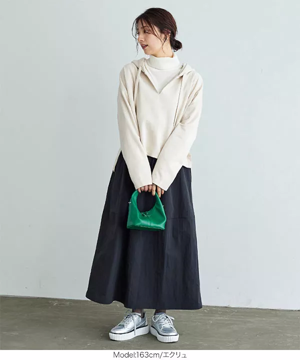 ストレッチスエードフーディトップス [C6462] - レディース