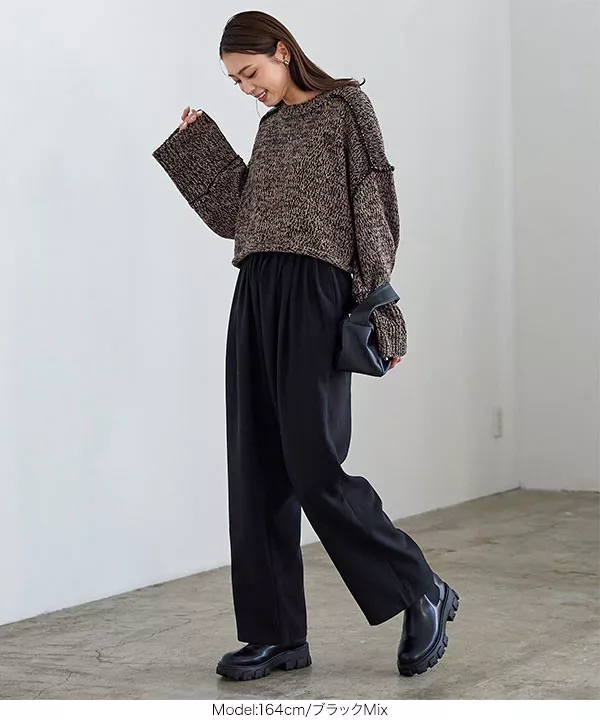 ステッチデザインショート丈ローゲージニット [C6503] - レディース