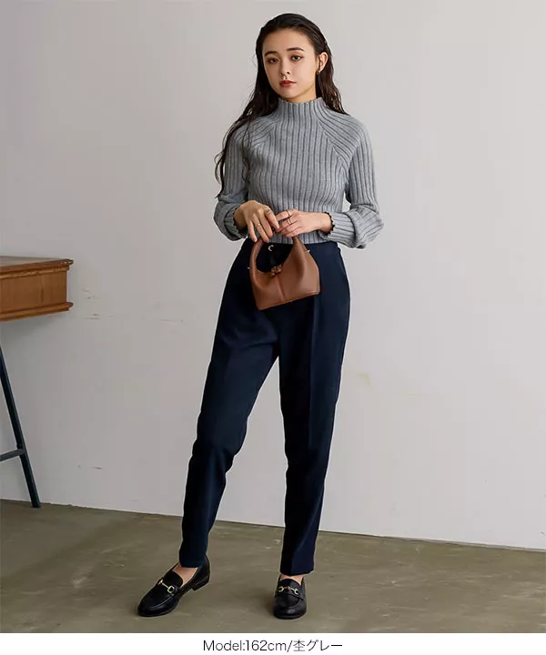 ラグランハイネックリブニットトップス [C6507] - レディース