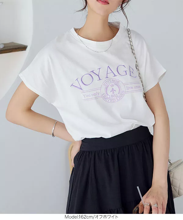[ コットン100% ] 選べるデザイン フレンチスリーブ刺繍Tシャツ [C6541]