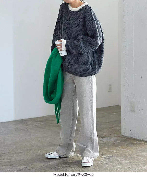 リブバイカラーニットトップス [C6560] - レディースファッション通販