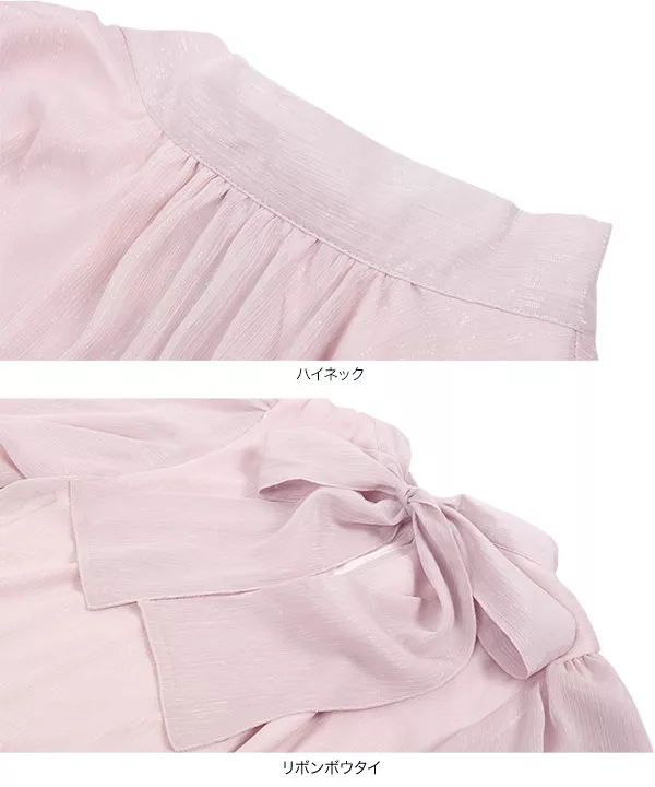 2wayバルーンスリーブボウタイラメブラウス [C6570]