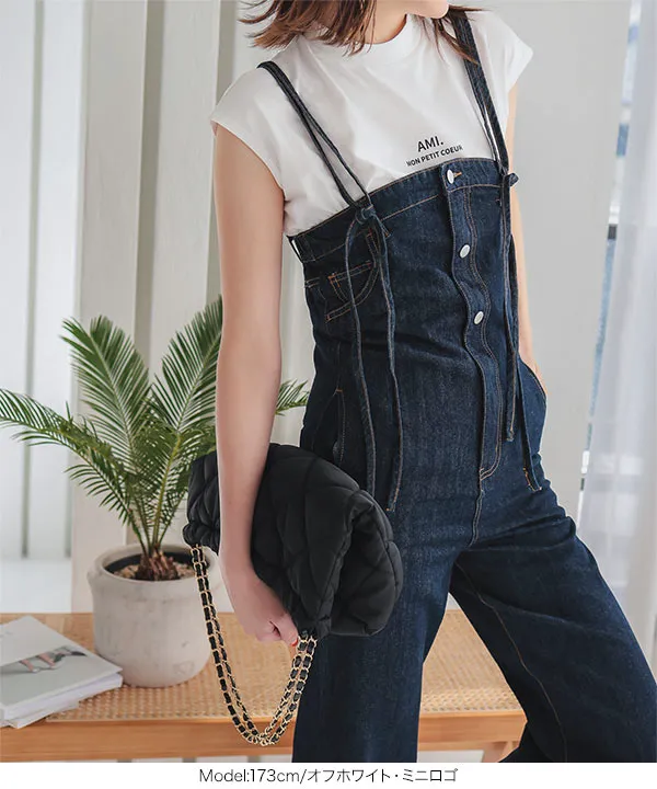 コットン100% ]ロゴプリントフレンチモックネックTシャツ [C6572