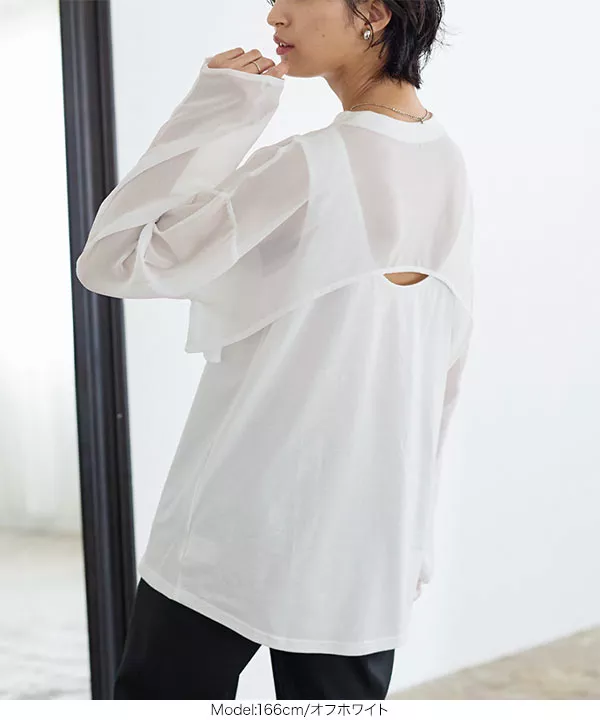 シアースリーブバックシャンレイヤード風トップス [C6597