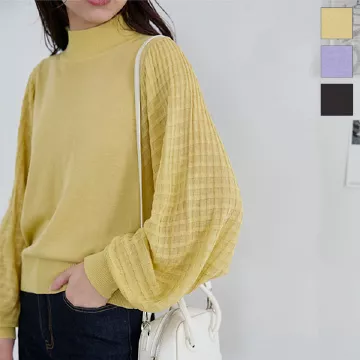 トップス EESETT&Co khaki シアーチェックスリーブニットトップス [C6603] - レディース