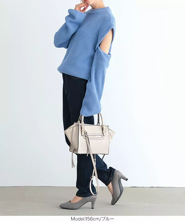 Cygne ワンショルダーオープンニット　グレー cygneワンショルダーオープンニット