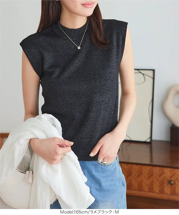 二重スリーブモックネックニットトップス [C6610] - レディース