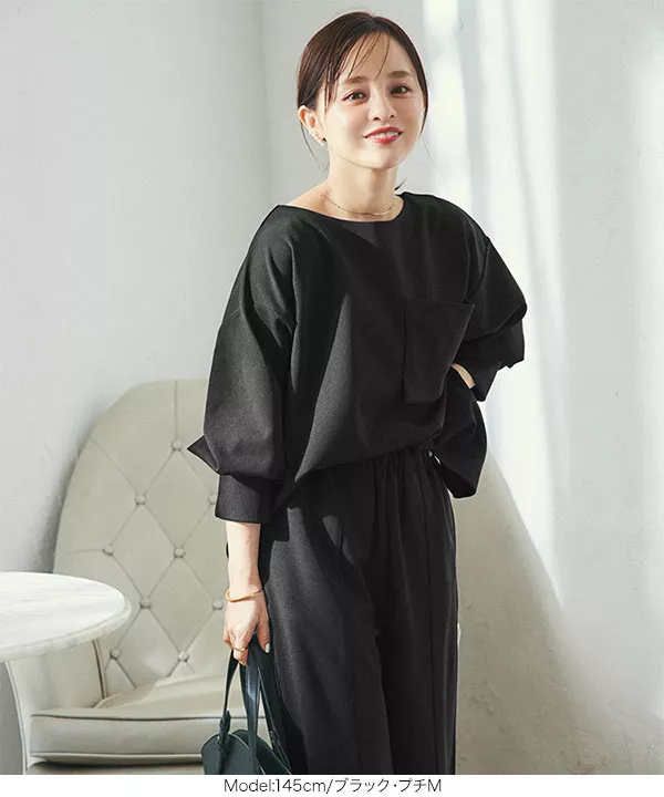 [ 田中亜希子さんコラボ ]カットジョーゼットバックジップポケットディテールトップス [C6631]