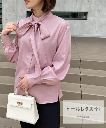 [トールレタス] リボンSETパールボタンブラウス