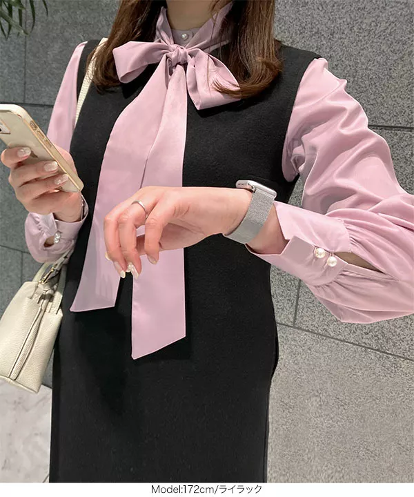 GUCCI シルク パールボタンリボン付ブラウス GUCCI/グッチ リボンフリル パールボタン シルクブラウス 524024