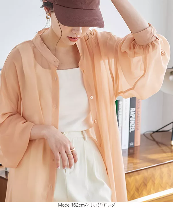 選べる2丈のバンドカラーシアーシャツ [C6649] - レディース