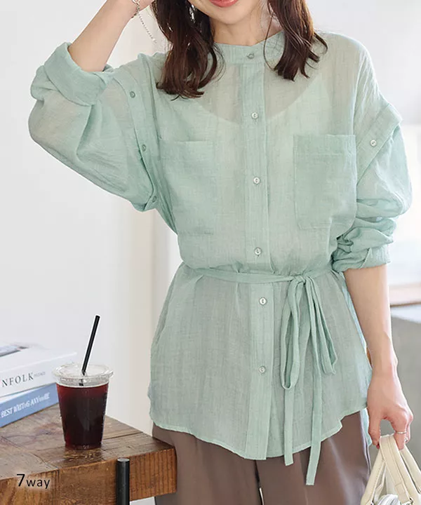 1枚で7パターン着回せる デザインガーゼシャツ [C6698] - レディース