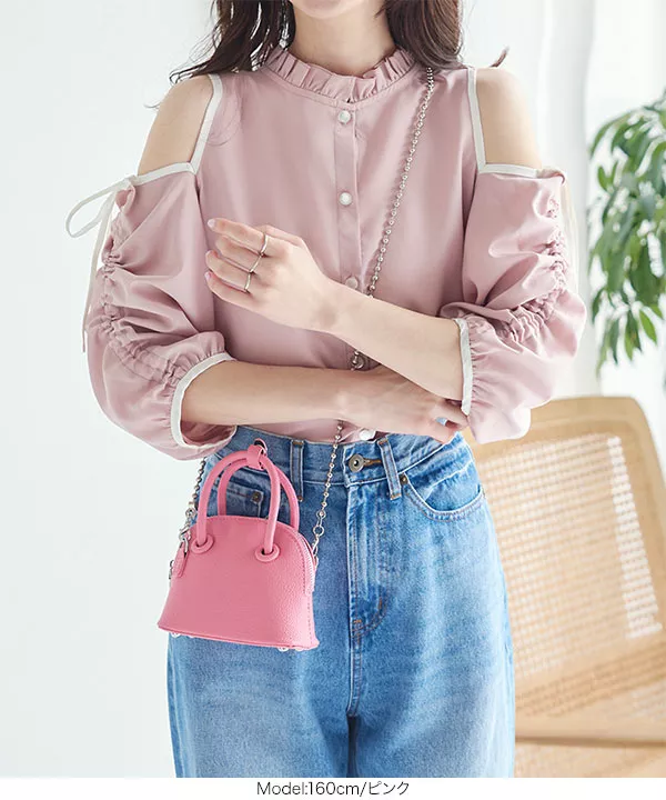 2way肩スリット配色パイピングブラウス [C6708] - レディース