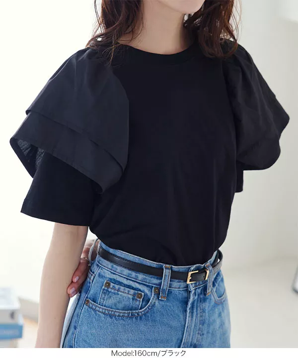 ティアードフリルぽわん袖Tシャツ [C6709] | トップス全品送料無料！8/7(金)18:00〜8/10(月)朝11:59まで