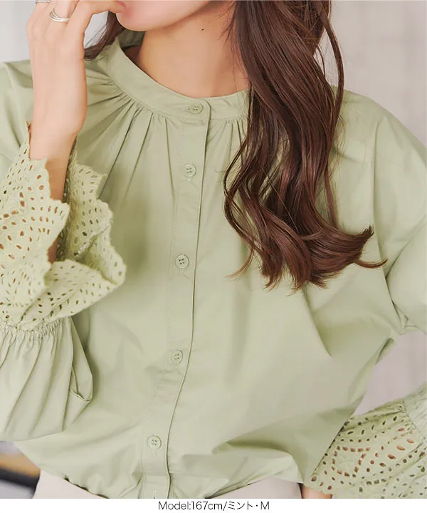 袖口レース切替ブラウス [C6725] - レディースファッション通販 神戸
