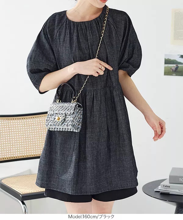 ランタンスリーブデニムペプラムチュニック [C6743] - レディース