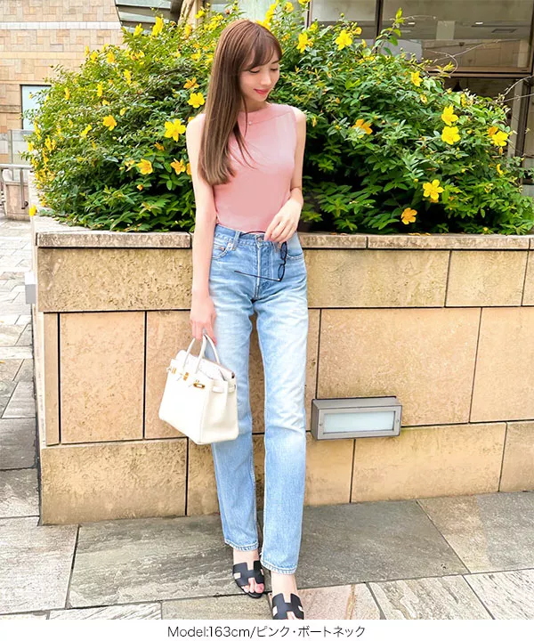 [ 岡部あゆみさんコラボ ] 選べる2タイプUVカットコットンレーヨンノースリーブニットトップス [C6757]