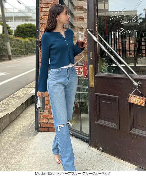 岡部あゆみさんコラボ ] 選べる2タイプ フレアスリーブリブニット