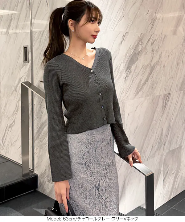 岡部あゆみさんコラボ ] 選べる2タイプ フレアスリーブリブニット