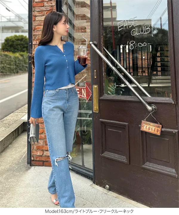 ブルー様✰未使用✰Rene フレアスリーブ ネイビー　カーディガン 36 岡部あゆみさんコラボ ] 選べる2タイプ フレアスリーブリブニット