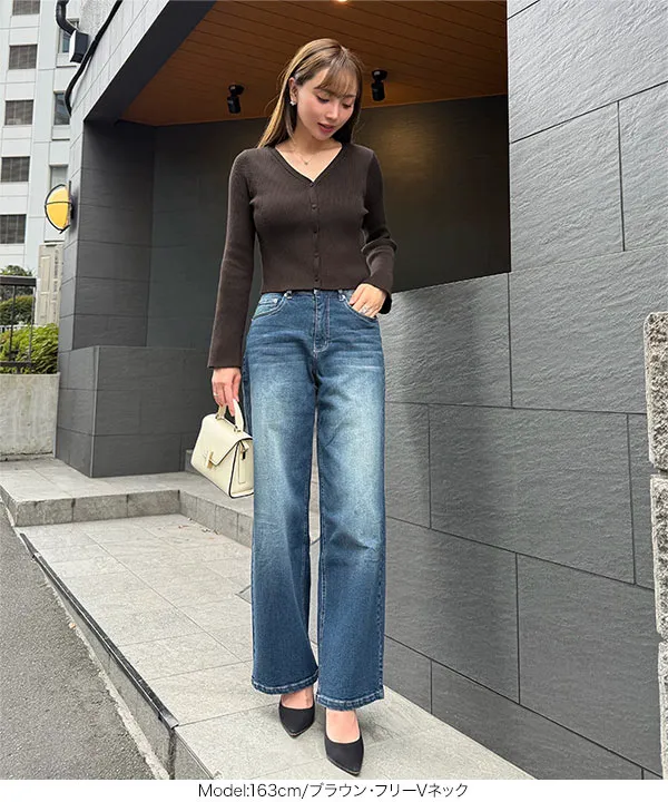 [ 岡部あゆみさんコラボ ] 選べる2タイプ フレアスリーブリブニットカーディガン [C6779]