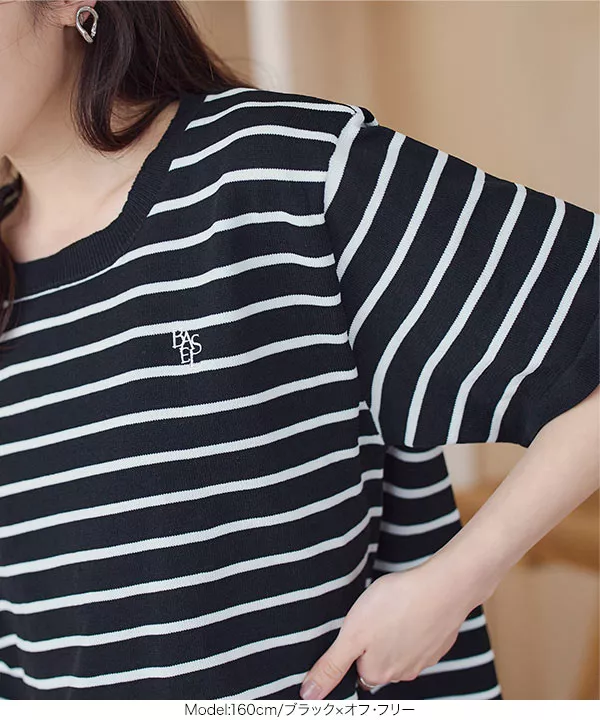 胸元刺繍ロゴサマーニットトップス [C6841] | トップス全品送料