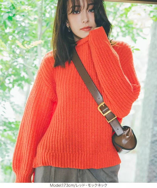 モックネックorタートルネック起毛ニットトップス [C6848