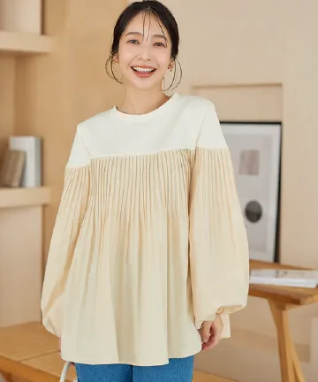 膨れ凹凸素材ペプラムチュニック [C6576] - レディースファッション
