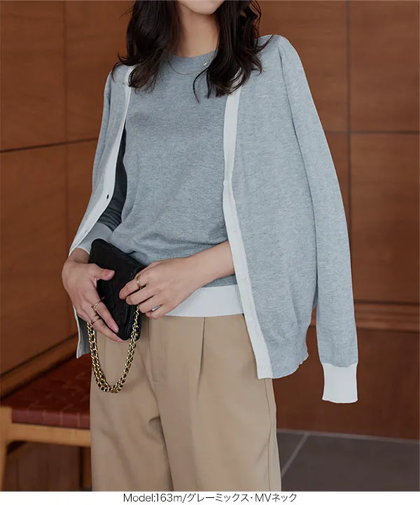 M L XL 選べるネック ] ベーシックニットカーディガン [C6886