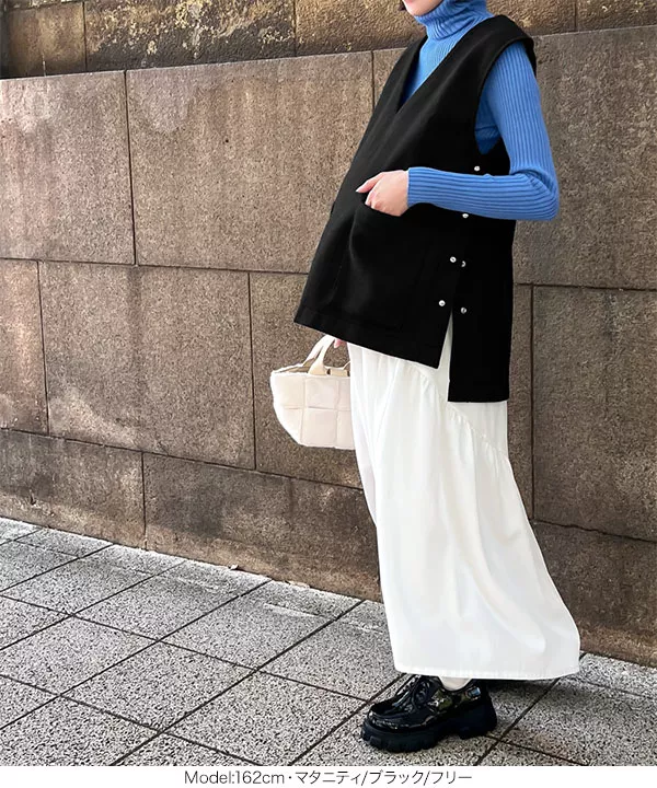 mamaレタス ] サイドボタンフェイクウールベスト [C6891] - レディース