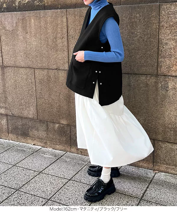 mamaレタス ] サイドボタンフェイクウールベスト [C6891] - レディース