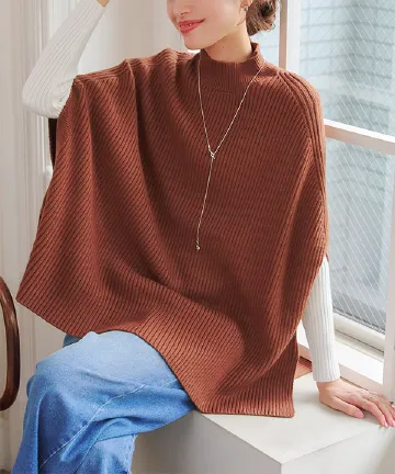 ポンチョ リブニットトップス [C6943] - レディースファッション通販